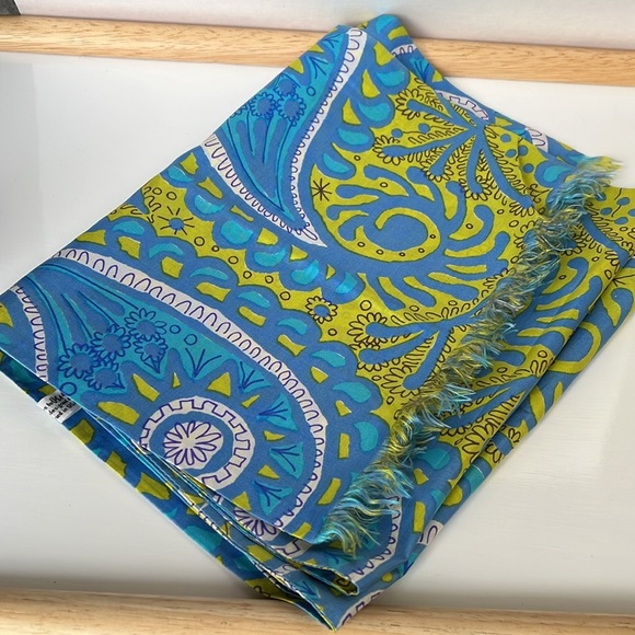 Vintage Vera Neuman Paisley Silk Blue Yellow Scarf - Picture 8 of 8